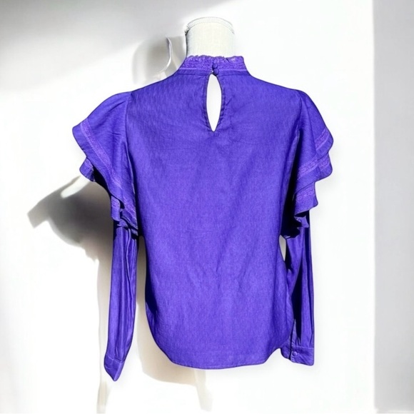 🌻Cream Violet Crliselin Prairie Core Ruffle High Neck Blouse Size 36 Small - Picture 6 of 10